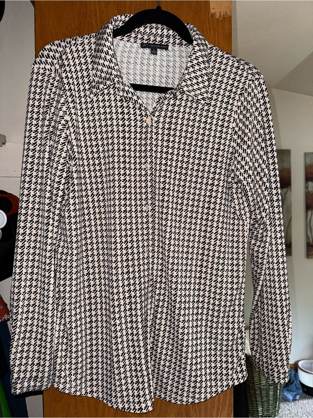 Black and White Houndstooth Button-Down Shirt